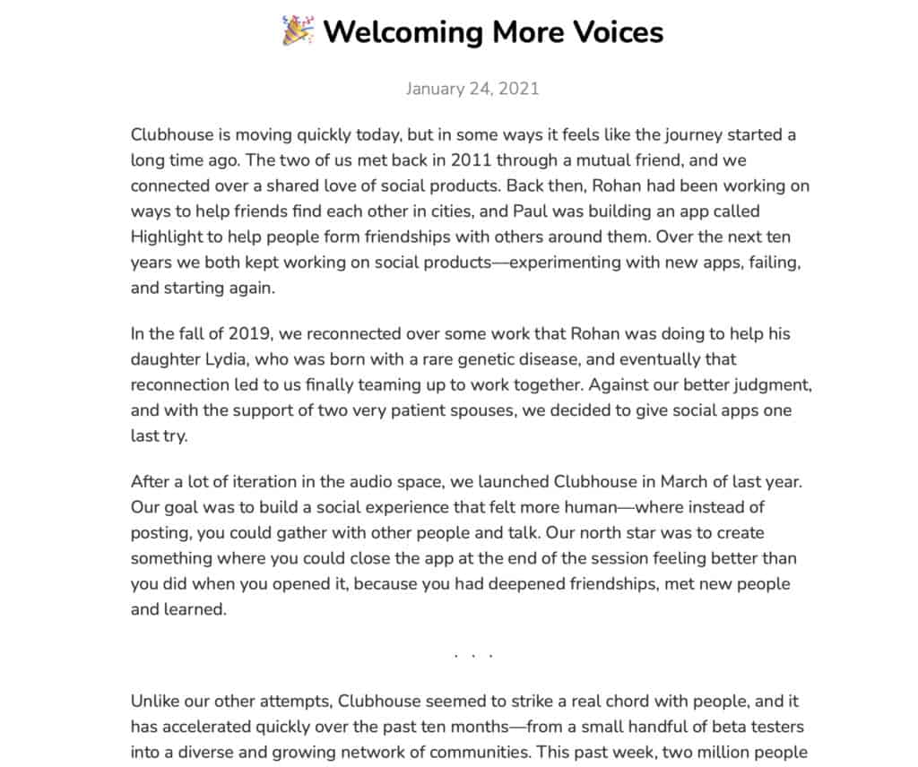 2021年 1月24日 発表 welcoming more voices