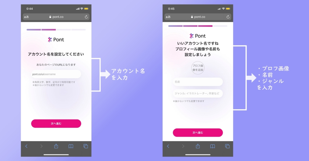 手順②アカウント名・プロフィール情報を作成するの画像