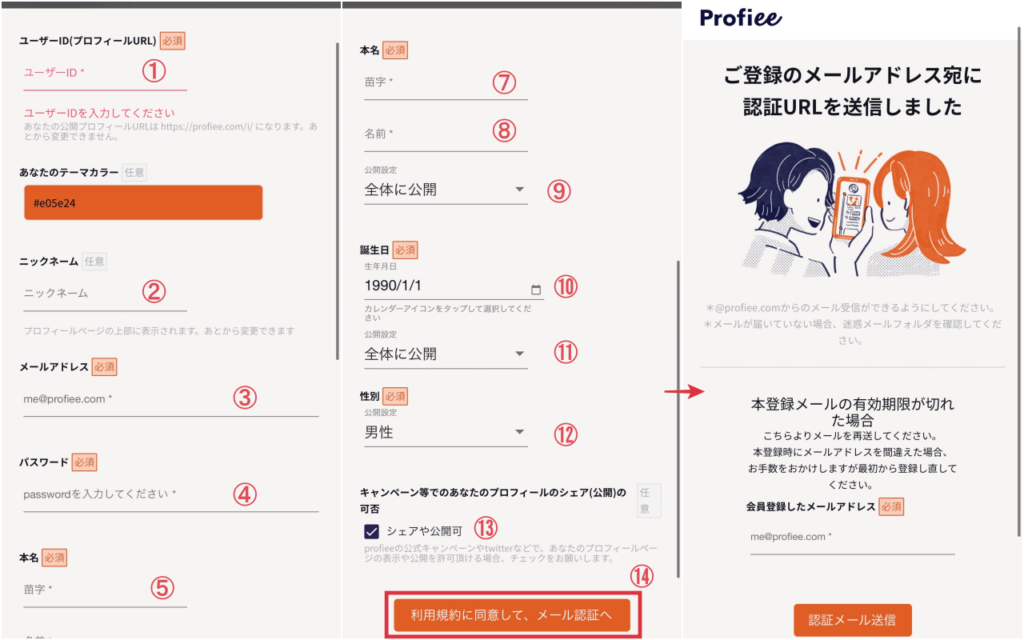 2.必要情報を記入し、メール認証を行うのコラージュ画像